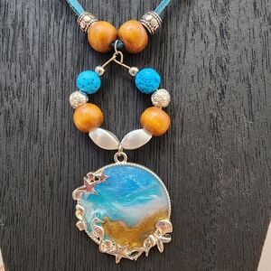 BrazenSoul Sea Gypsy Ocean-Inspired Resin Pendant Necklace & Earrings Set